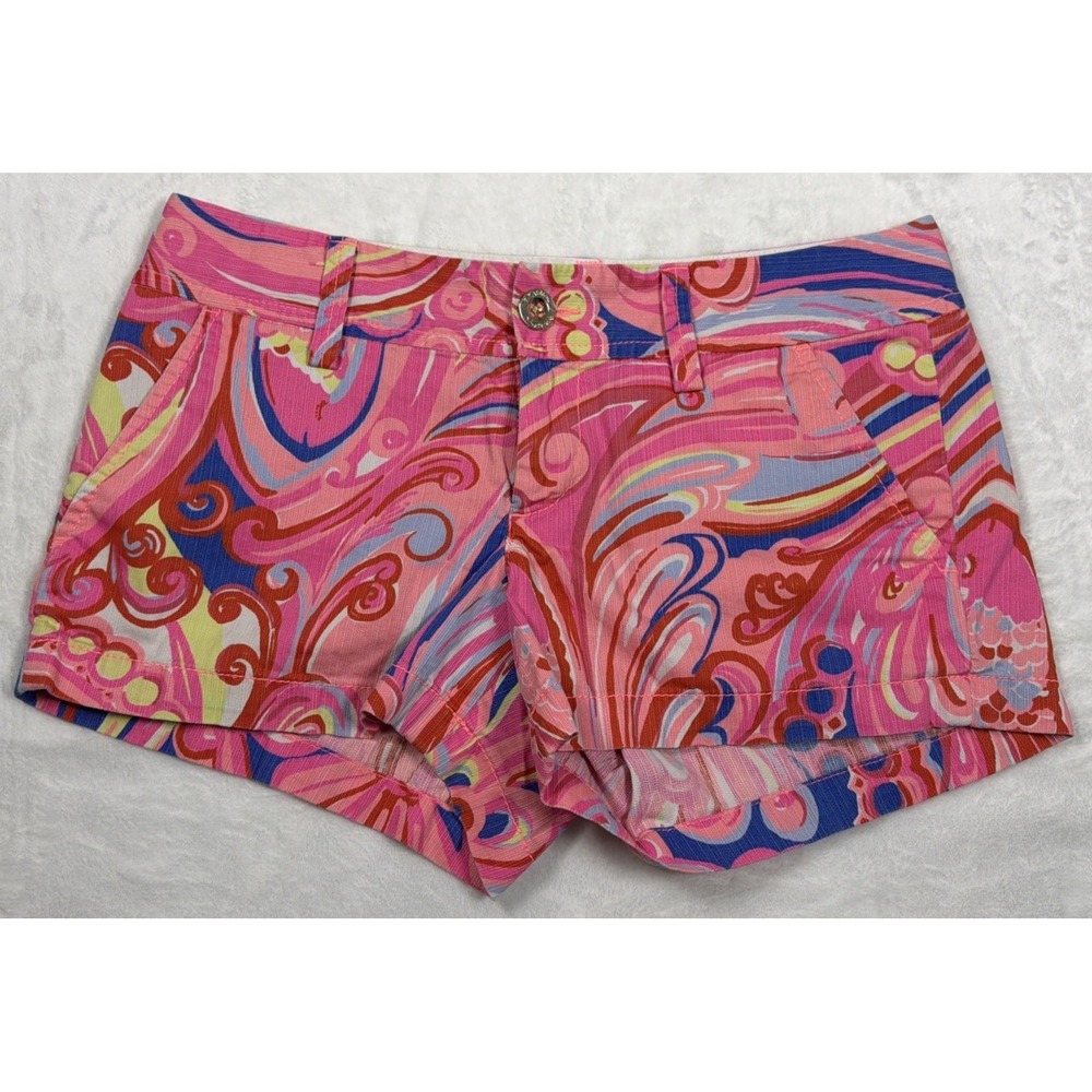 Lilly Pulitzer Reef Retreat Shorts Pink Blue Print Women's Size 2 3in Inseam